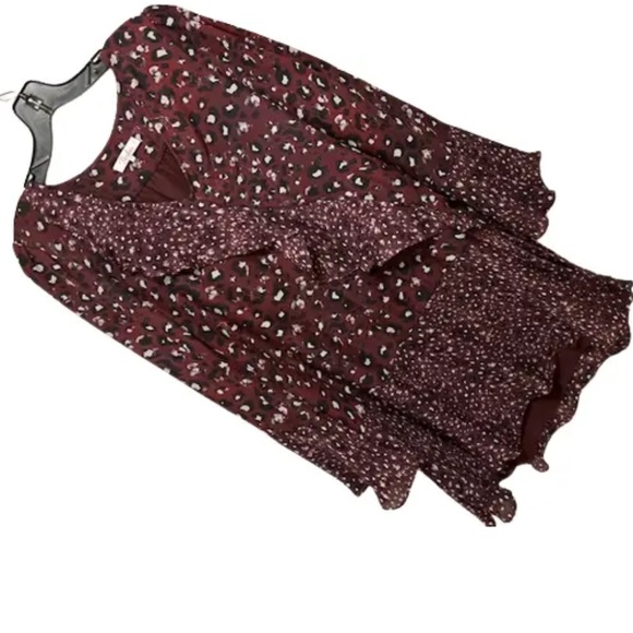 Parker Dress Burgundy Kimberly Flounce Cheetah Print Lined - Picture 3 of 10